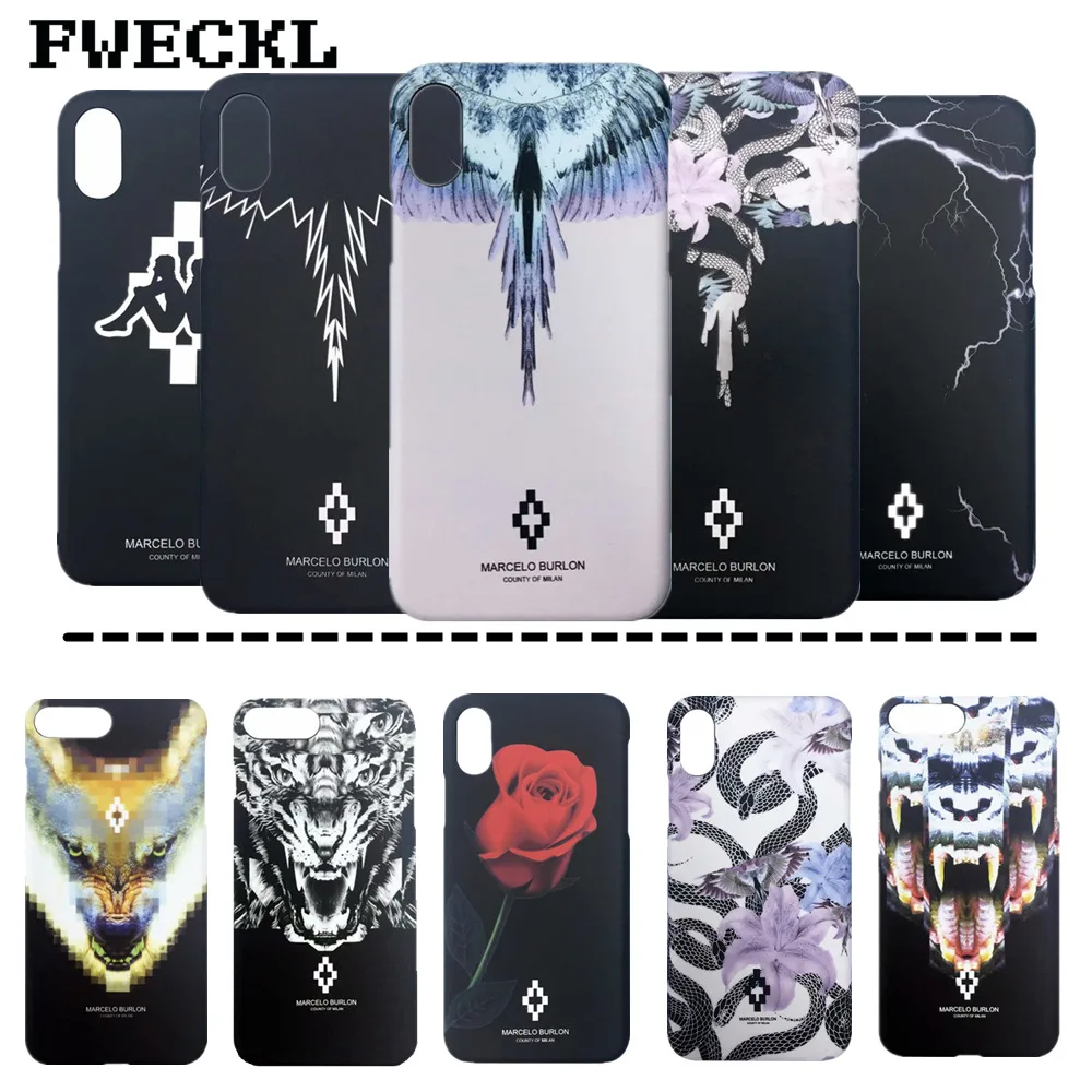 

Luxury Street Trend Animal Marcelo Burlon Phone Case For iPhone 7 8 Plus Tiger Pattern Hard PC Back Cover For iPhone X 6 6S Plus