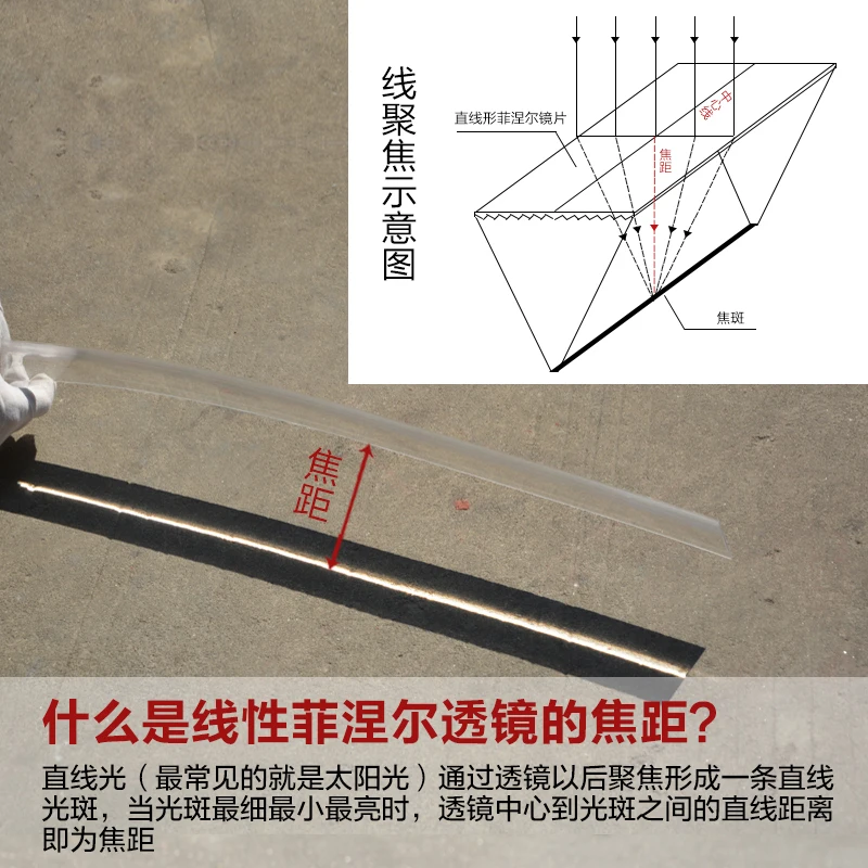 Большой оптический PMMA Пластиковый линейный Солнечный линза Френеля проектор плоский увеличитель, концентратор солнечной энергии фокусное расстояние 300 мм 1 шт
