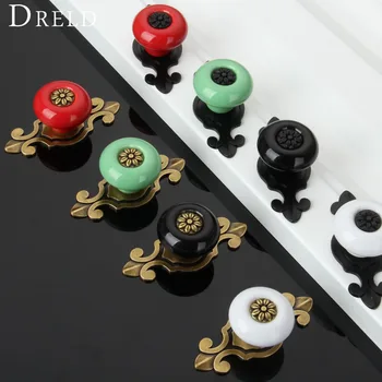 

DRELD Vintage Furniture Handles Ceramic Cabinet Knobs and Handles Door Cupboard Drawer Kitchen Pull Handles Furniture Fittings