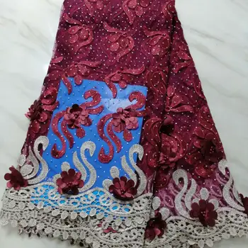 

2019 New Design nigerian lace fabric high quality flower applique embroidery tulle lace 3D african lace fabric for women