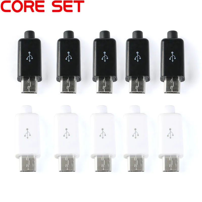 

10pcs/ Sets 4 in 1 DIY Micro USB Connector Welding Type Male 5 Pin Plug Connector w/Plastic Cover 5pcs Black+5pcs White