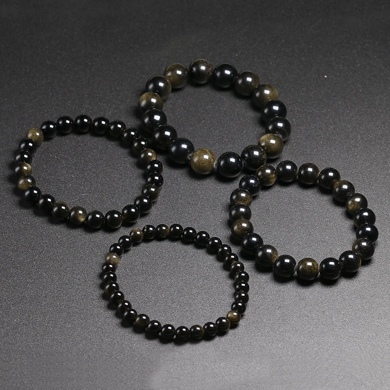 Genuine Black Gold Obsidian Women Men Stretch Powerful Bracelets 6 8 10 12mm Gemstone Round Beads Natural Stone Bracelet Gift - Image 5