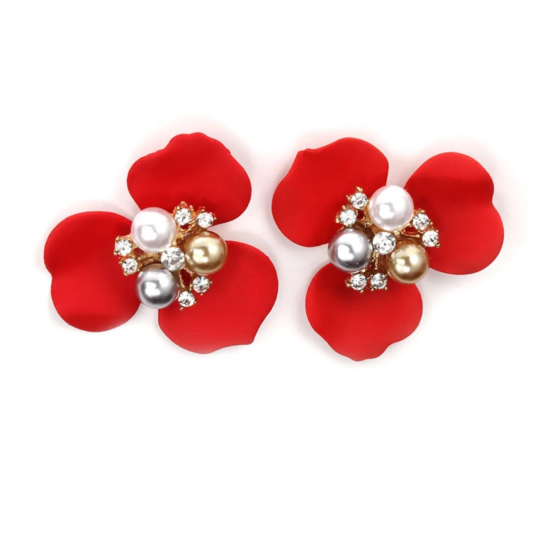 Vintage Charms Resin Flower Pearl Crystal Wedding Earrings For Women Bridal Bohemian Outdoor Wedding Jewelry Accessories Decor