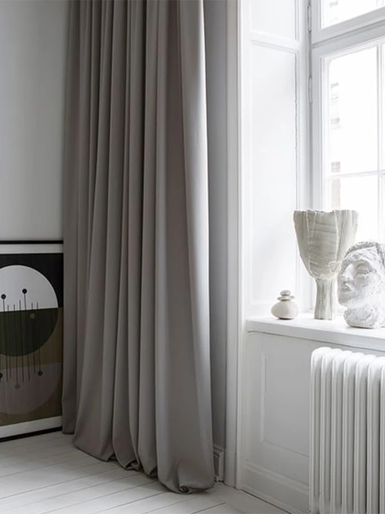 

Curtains 70-90% Shade Rate Blackout Curtains Solid Color Grey/blue/khaki/coffee Curtains for Living Room Modern Bedroom Curtains