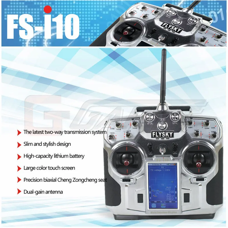 

FlySky FS-i10 2.4G 10CH AFHDS 2A Automatic Frequency Hopping Transmitter+FS-iA10 Receiver for RC Multicopter Helicopter