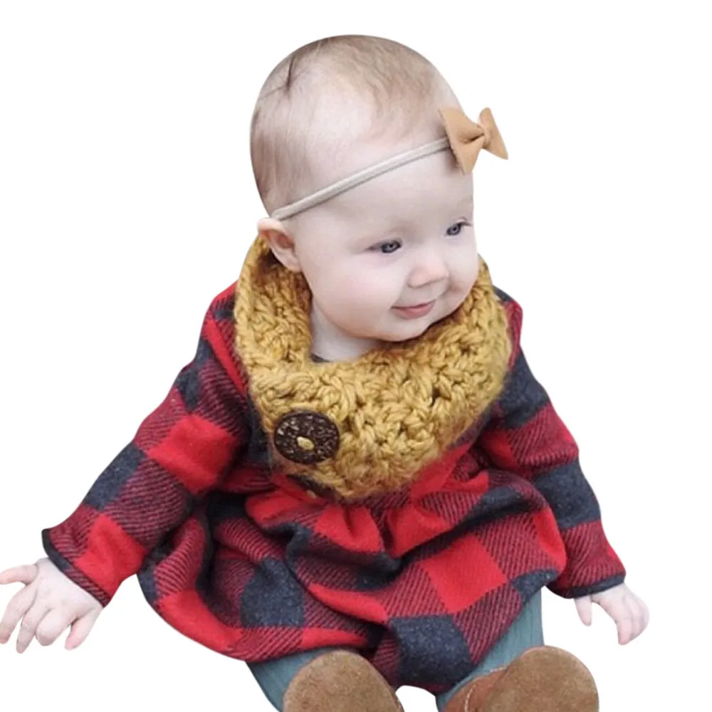 Toddler Infant Kids Baby Girls Plaid Print Buttons Dress Outfits
