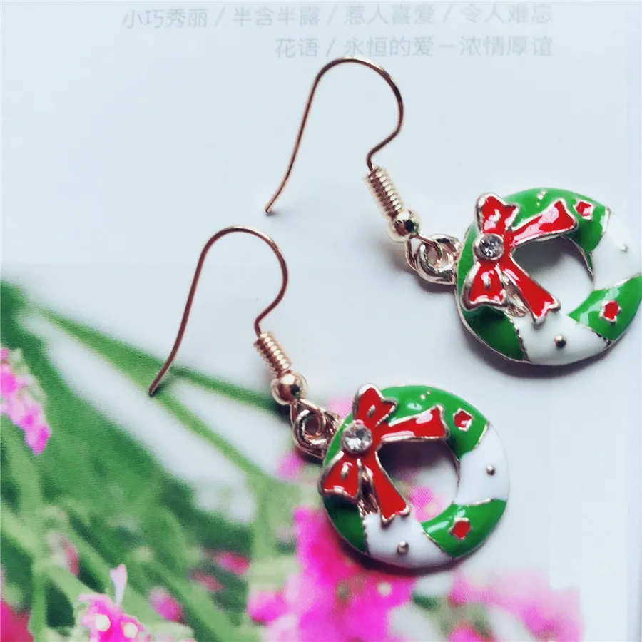 

Fashion Bell Shoe Snowman Enamel Earring For Women Girl Crystal Christmas Gift Wedding Party