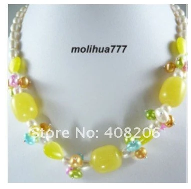 

Real Multicolor Pearl Yellow jade pendant 18" Necklace shipping free