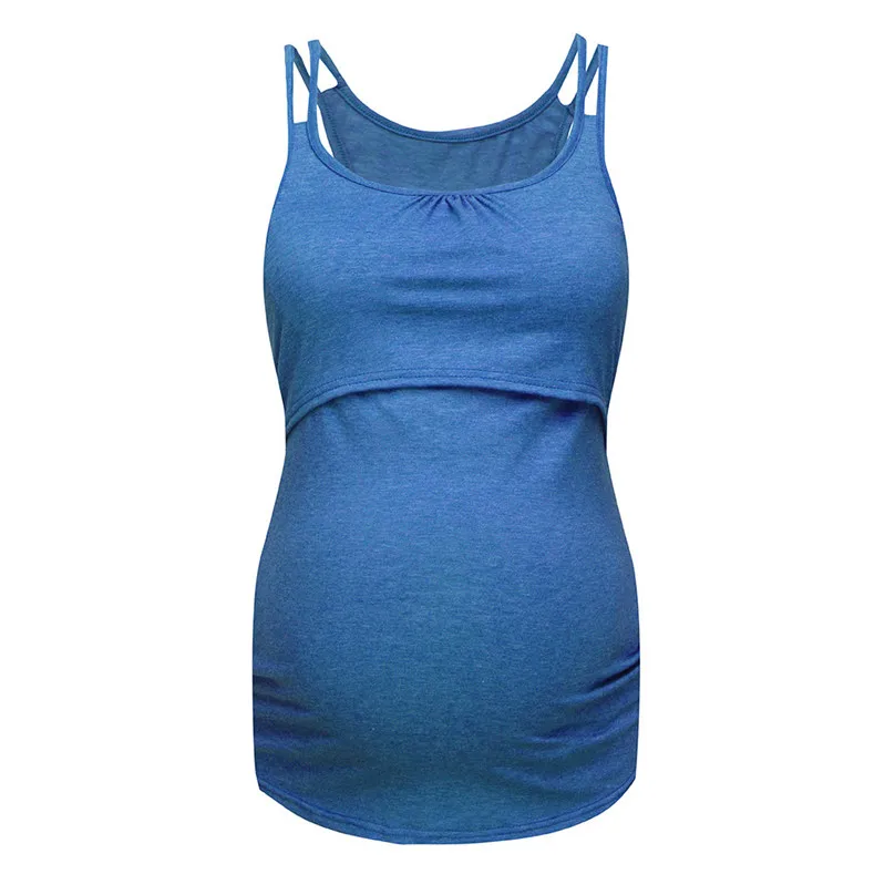 Одежда для беременных Грудное вскармливание Женские топы с короткими рукавами чистого цвета для кормления грудью Nusring для беременных 4HJ - Цвет: blue
