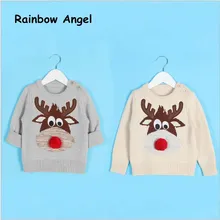 Осенне-зимние свитера для девочек, одежда для детей, милые свитера с круглым вырезом и рисунком оленя, Детская верхняя одежда