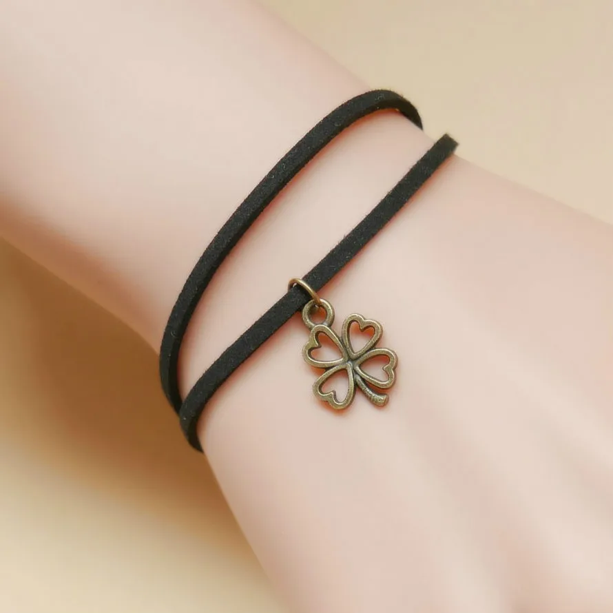 

1 pcs sell NEW Double Flannelette Copper Clover Bracelet Multilayer Rope Bracelet for Women&Men Friendship Bracelets