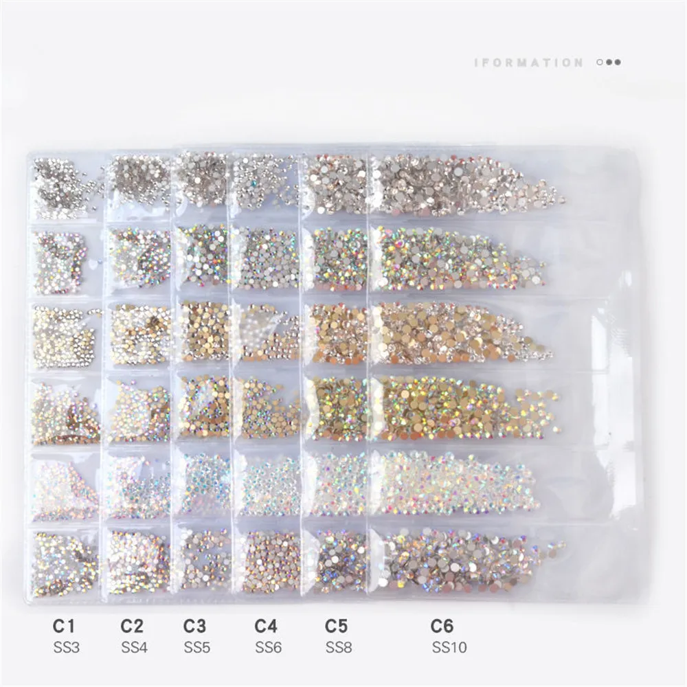 

1 Pack Flatback Glass Nail Rhinestones Mixed Sizes SS3-SS10 Nail Art Decorations Stones Shiny Gems Manicure Accessories