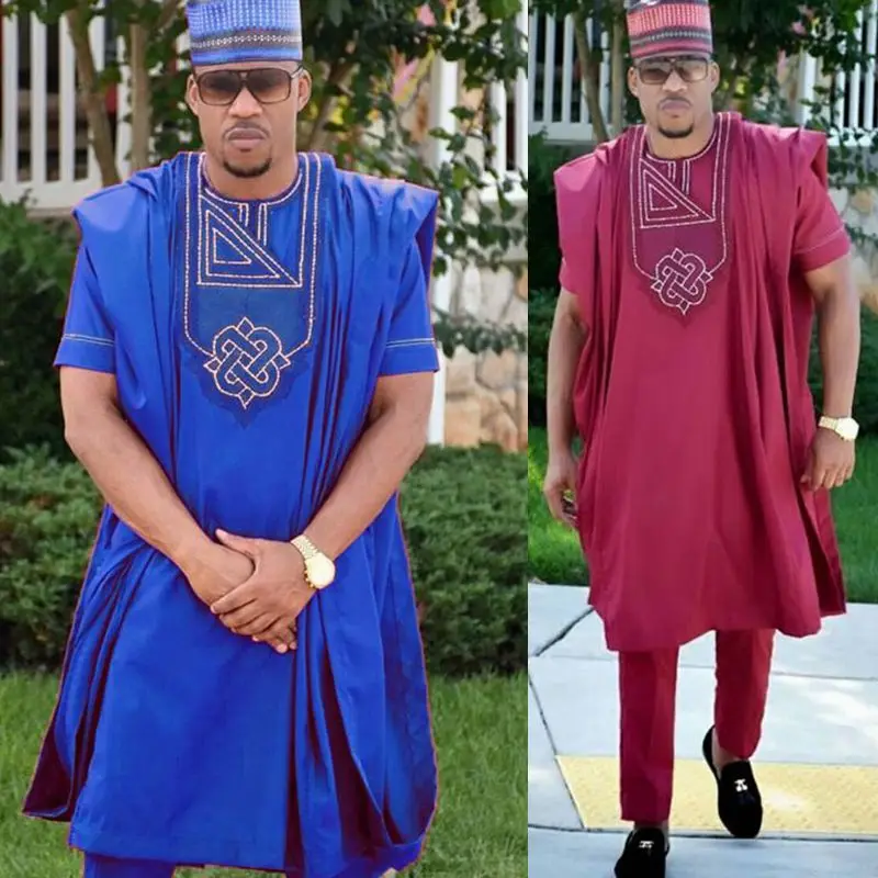 

no hat 2019 dashiki embroidery african men clothes riche bazin mens suit tops shirt pants 3 pieces set Plus Size PH3062