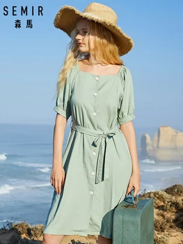 

SEMIR 2019 summer new dress women sweet princess dress strap high waist square collar girls dresses