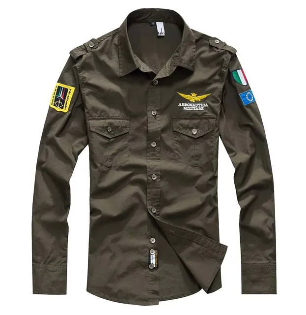 Mens Solid Shirt Air Force Military Shirt Uniform Fitness Casual Long