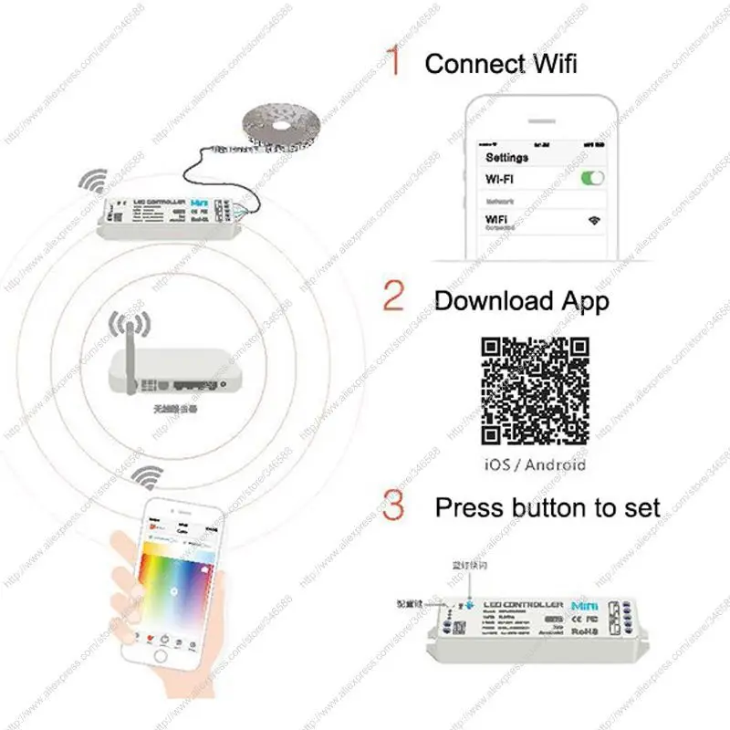 DC12V-24V 12a 4 канала мини-светодиодный контроллер Wi-Fi с музыкой Функция для rgb или RGBW Светодиодные ленты Поддержка Ipad Android IOS телефон