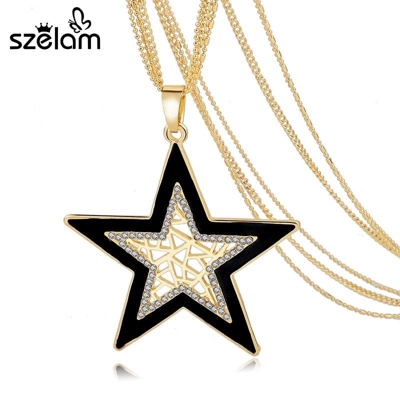 

Vintage Crystal Star Pendant Gold Necklace For Women 2019 Ethnic Necklaces Long Chain Female Collier Femme Sne160123