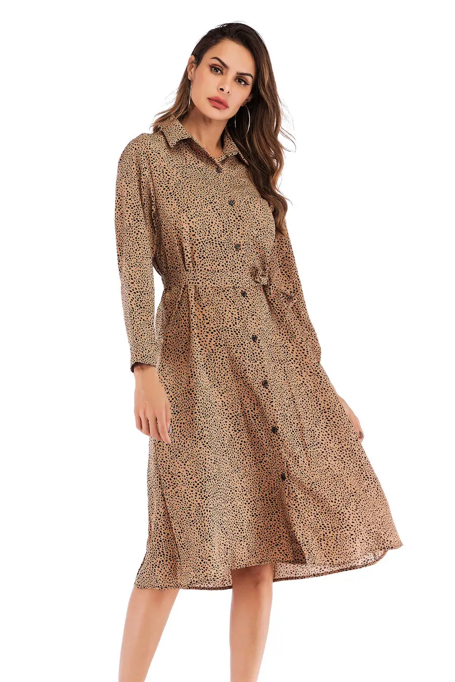 Gladiolus Chiffon Spring Dress Women 34 Sleeve Turn-Down Collar Leopard Print Belt Women Shirt Dress 2019 Autumn Sexy Dresses (45)