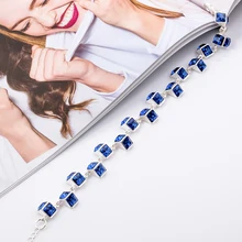 Красивые летние женские туфли Королевский синий кубический браслеты со стразами; элегантные женские ювелирные изделия цепь браслет Мода