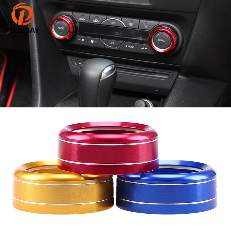 

POSSBAY 3 Pcs Car Air Conditioning Knob Decorative Circle Switch Knob for Mazda CX-5 2015 Red/Blue/Gold Car AC Knob Replacement