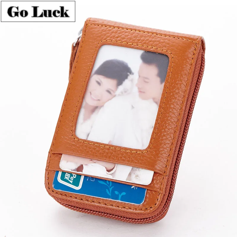 

Genuine Leather Organizer Business ID Credit Card Holder Cowhide Women Travel Card Bag Men Small Card Wallet