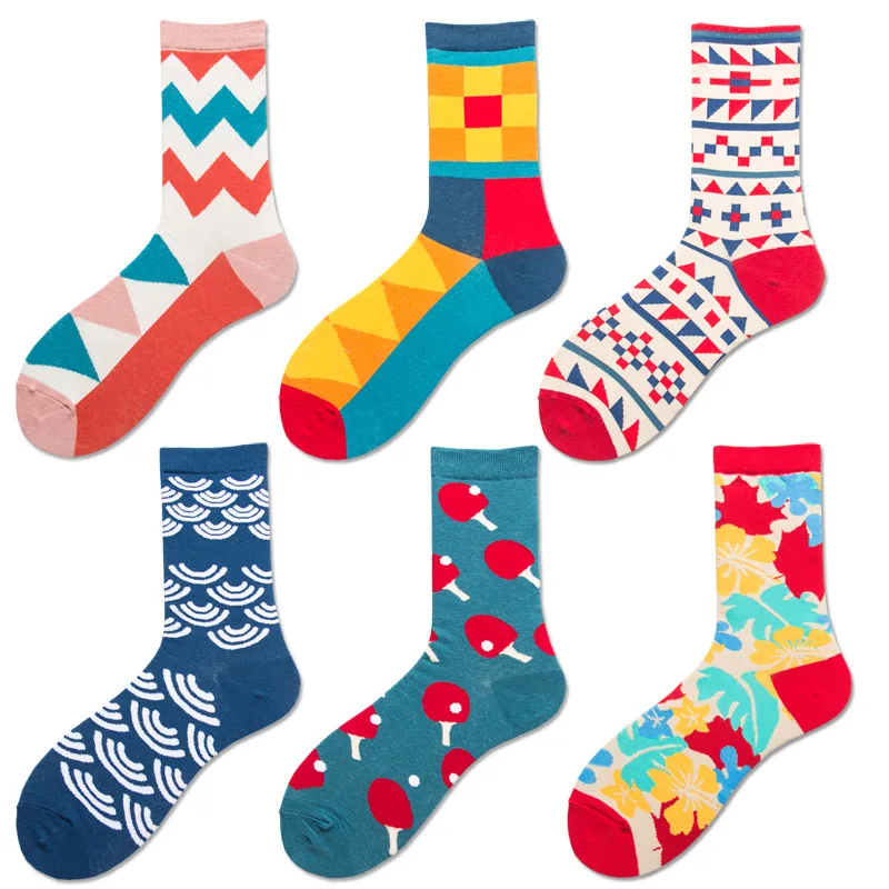 

Stockings 5pairs autumn and winter Geometric contrast color personality combed cotton men and women stockings Stockings