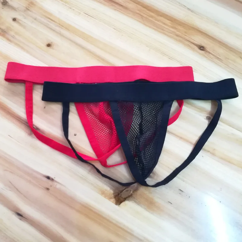Sexy Hollow Men Underwear Net Double Belt Thongs Transparent Male