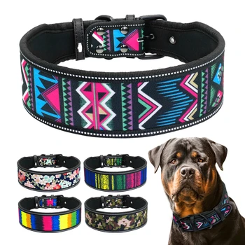 Nylon Dog Collar Reflective Pet Dogs Collars Breathable Padded Striped Pitbull German Shepherd Medium Large Dogs Collar S M L