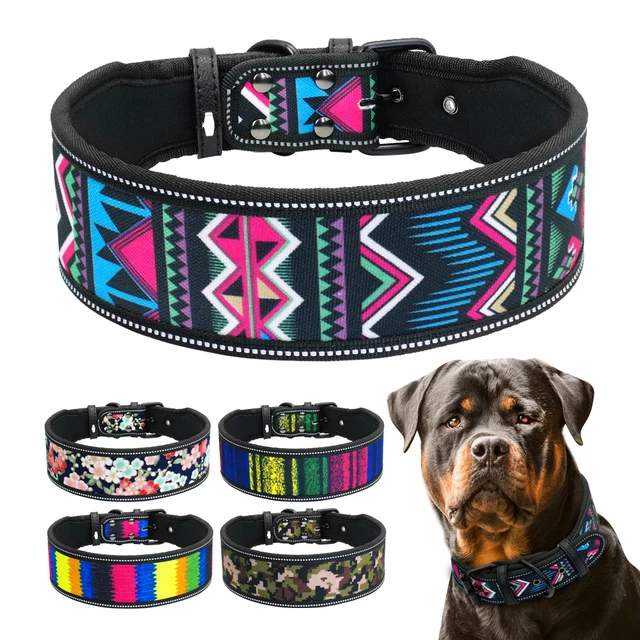 Nylon Dog Collar Reflective Pet Dogs Collars Breathable Padded Striped Pitbull German Shepherd Medium Large Dogs Collar S M L Nylon Dog Collar Reflective Pet Dogs Collars Breathable Padded Striped Pitbull German Shepherd Medium Large Dogs Collar S M L
