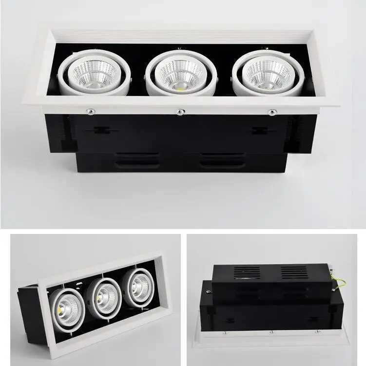 

Hot sale Double COB Led down lamp 10W/20W/30W LED ceiling grille lamp double COB down lamp AC110-240V White Black shell
