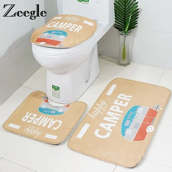 

Zeegle Cartoon Bus Bath Mat 3Pcs Bathroom Rug Set Soft Absorbent Bathroom Carpet Pedestal Pan Toilet Lid Seat Cover Bathroom Mat