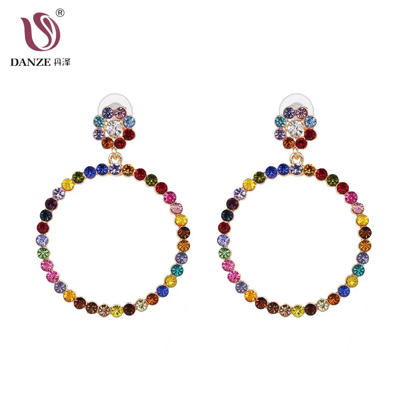 

DANZE Bohemia Styles Big Round Drop Earrings Inlaid Colorful Sparkling Crystals For Women Girls Party Engagement Fashion Brincos