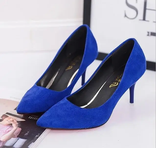Лидер продаж; женская обувь; туфли-лодочки с острым носком; модельные туфли из лакированной кожи; красные водонепроницаемые мокасины на высоком каблуке 8 см; свадебные туфли; zapatos mujer - Цвет: Blue suede