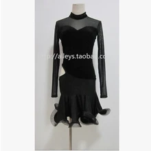 Латинской Танцевальный костюм сексуальный кисея с длинным рукавом костюмы для латиноамериканских танцев короткое платье для латино-американских танцев одежды для конкурса танцов платья