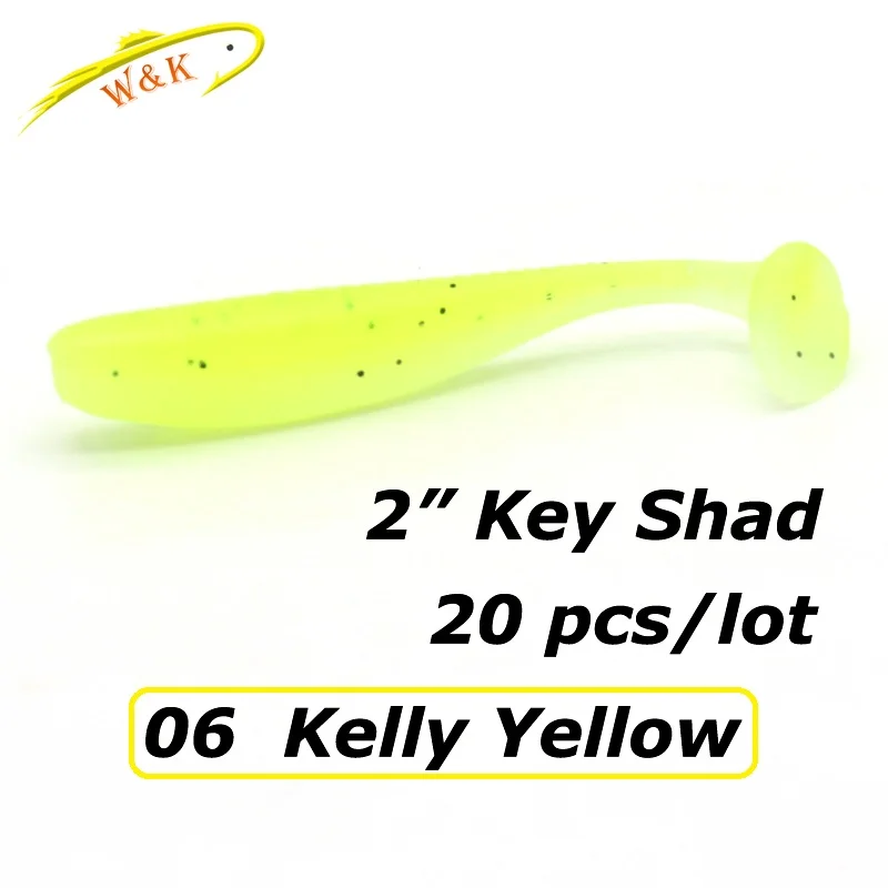 Малый Swimbait " T-Tail Shad 20 шт./лот рыболовные приманки с солью и ароматом мягкие приманки тонущие шэд гольян ледяные рыболовные приманки - Цвет: Kelly Yellow 05