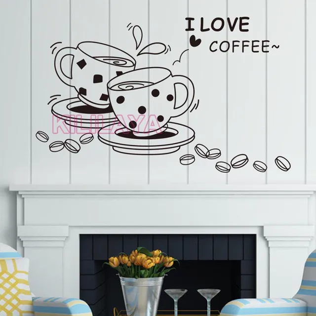 Amo Chicchi di Caffè e Tazza Adesivi Murali In Vinile per cucina ... Amo Chicchi di Caffè e Tazza Adesivi Murali In Vinile per cucina ...