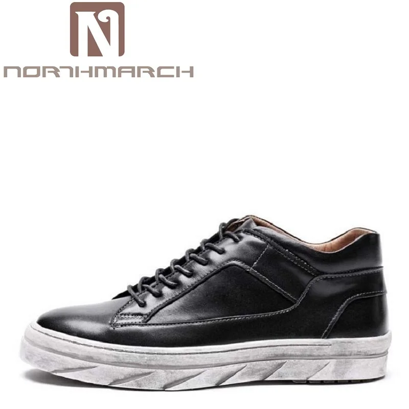 Noir Chaussures Véritable Lace En pu Vache Court Peau Mens Casual Cheville Ciel Cuir Up New Hommes Mode Marque Northmarch Bottes De RLq3Aj54