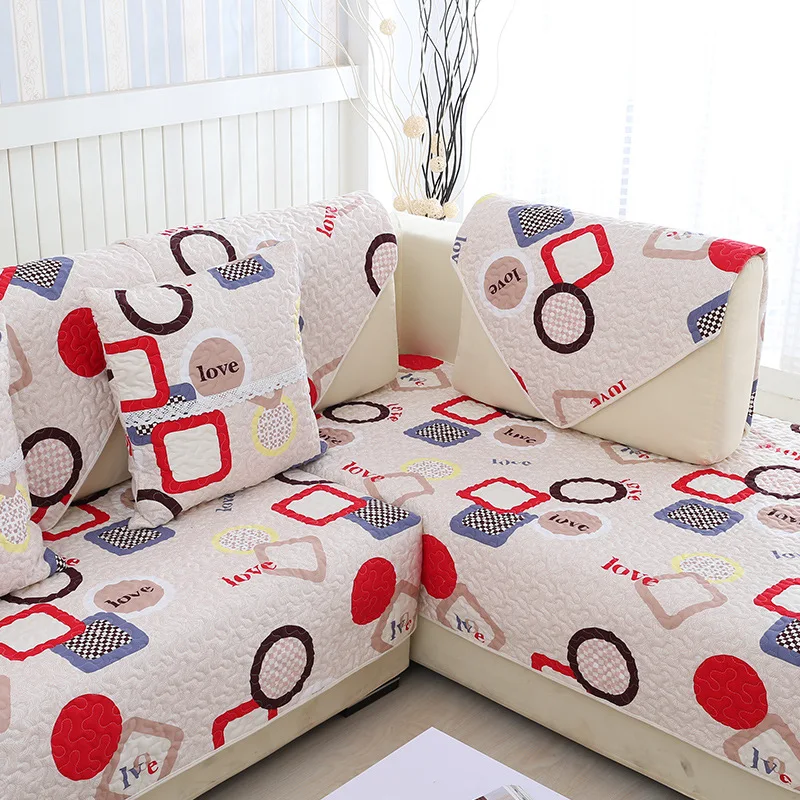 

Cotton Sofa Cover Towel Red Geometric Love Printed Slipcover Sofa Magical Sofa Corner Couch Cover Towel Fabric Mats 1PCS