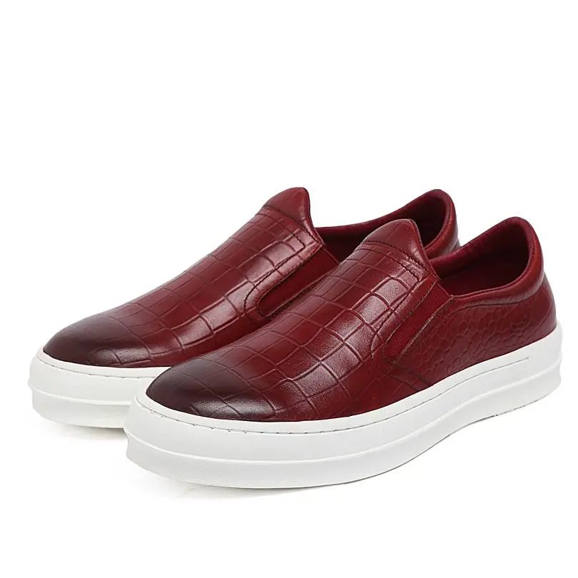 

2016 New Fashion Genuine Leather Formal Brand Crocodile Print Flats Round Toe Men's Rubber Creepers Platform Shoes GLM1183