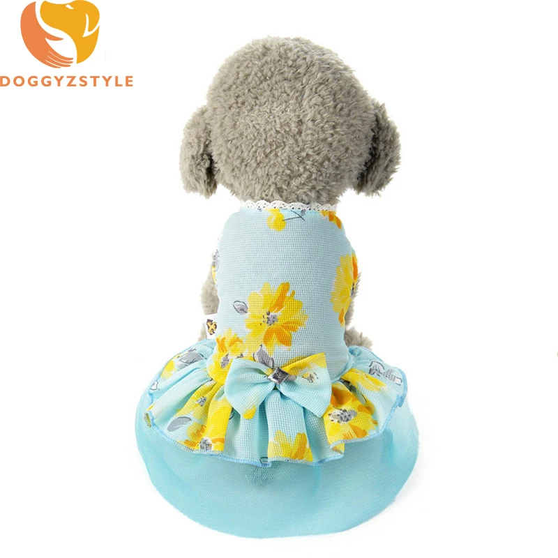 Blue Dog Dress Bowknot Summer Clothes for Small Medium Dogs Polyester Puppy Princess Wedding Party Skirts Pet Supplies XS-XL 2 |