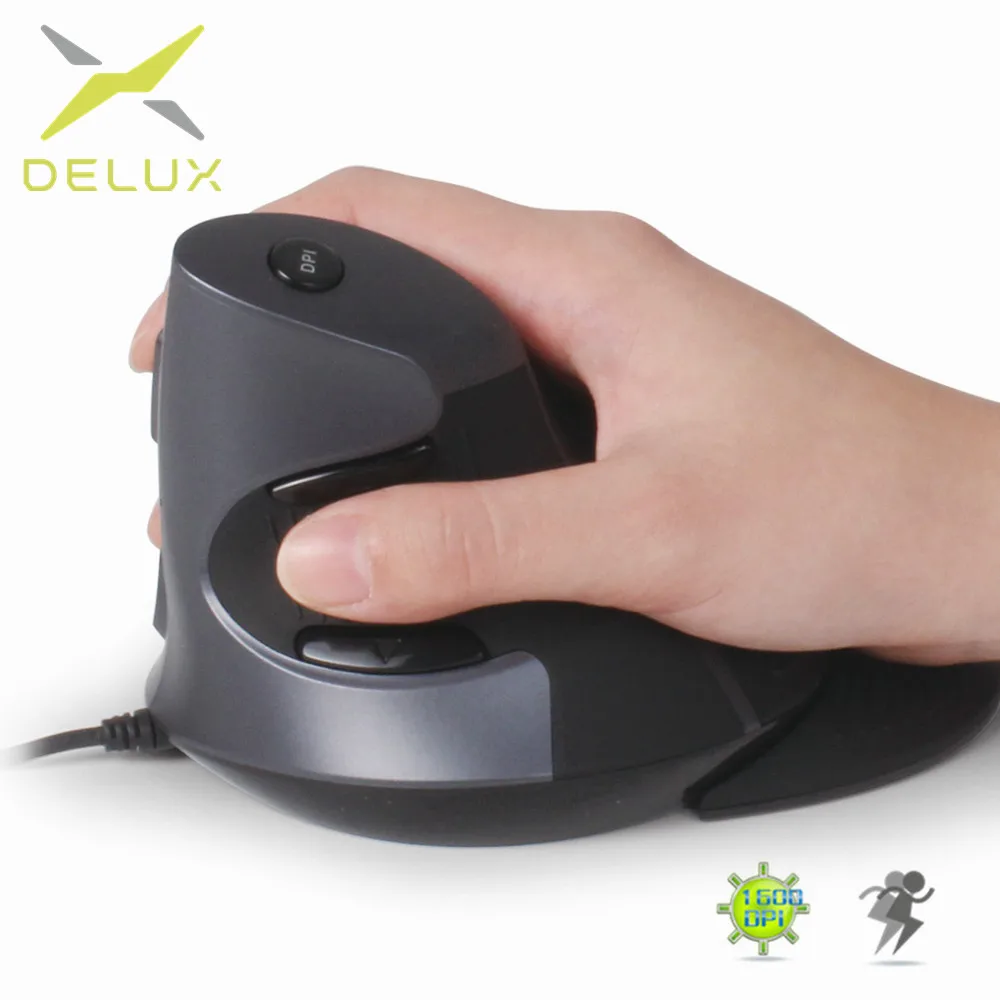 Delux M618 оптическая Вертикальная проводная мышь, 6 кнопок, 1600 dpi, эргономичная мышь для правой руки с резиновой защитной оболочкой для ПК