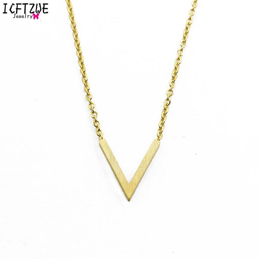 

Simple V Necklace For Women Stainless Steel Geometric Initials Gold Chain Choker Friendship Gifts 2019 Collier Femme Bijoux