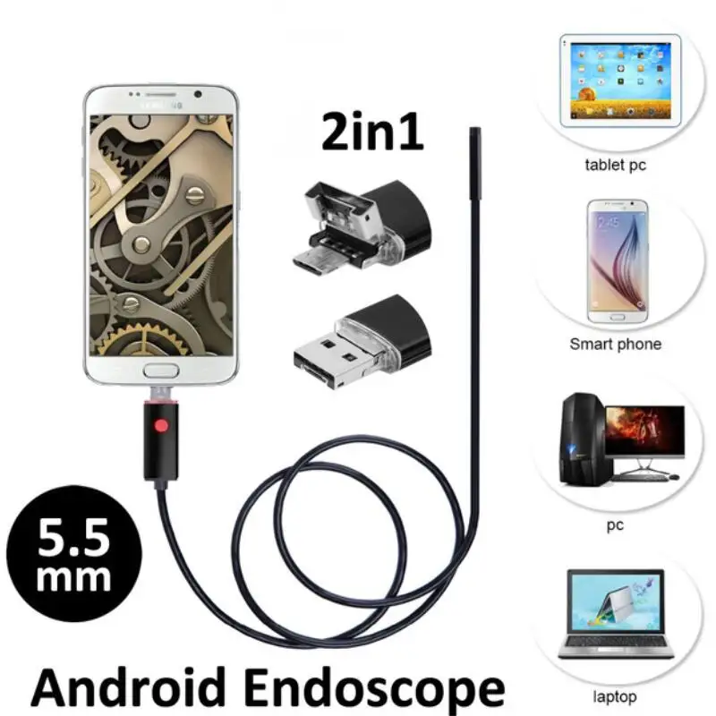 

5.5mm 2IN1 Car Endoscope Camera IP67 Waterproof 6 LED OTG Android Inspection Video Photo Capture Camera Endoscope Usb