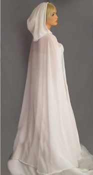 

Hooded Long Chiffon One Layer Wedding Cape simple elegant Gelinlik Bridal Jacket without sleeve Cheap Boleros child woman cloak