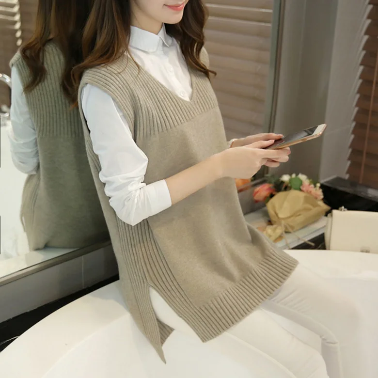 

2019 New Arrival Autumn Winter Female Fashion Cashmere V-neck Knitting Vest, Korean Style Elegant Casual All-match Sweater Vest