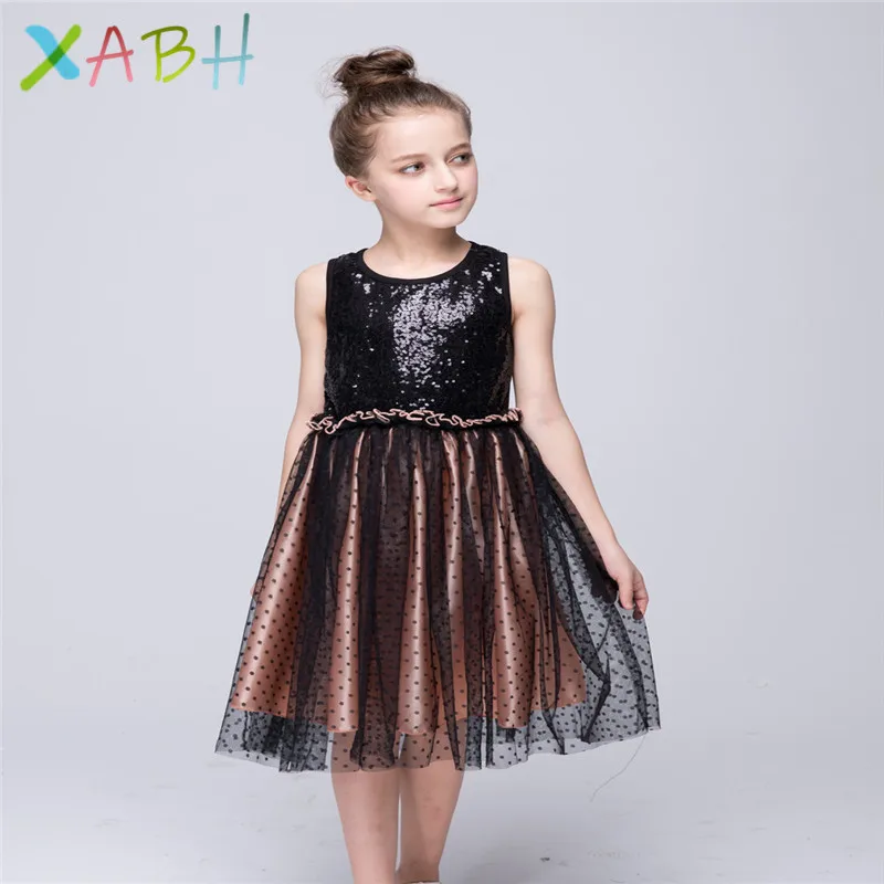 

Sequin Party Dress For Girl vestido infantil Summer Sleeveless Costumes Dress Casual Black A-Line Princess Dress robe fille