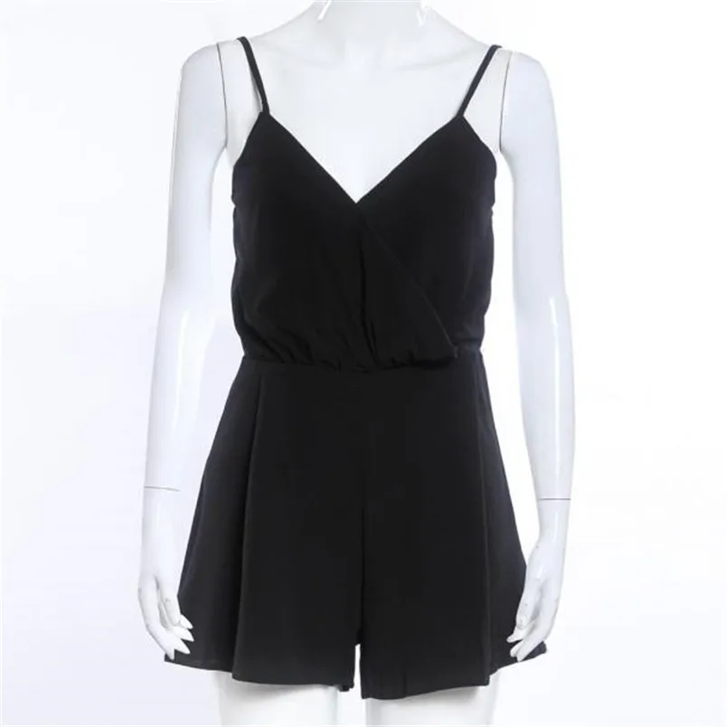  Jumpsuit Summer WomenSolid Black Sexy Sleeveless Playsuit Bodycon Beach Party Jumpsuit Romper Trousers Clubwear F#J07 (5)