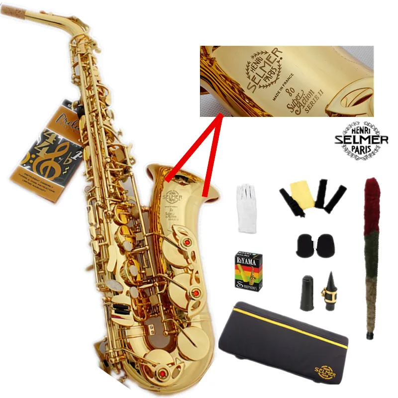 

France Selme SAS-802 Golden alto saxophone Eb Flat alto sax gold saxofone professional musical instruments with Case mouthpiece