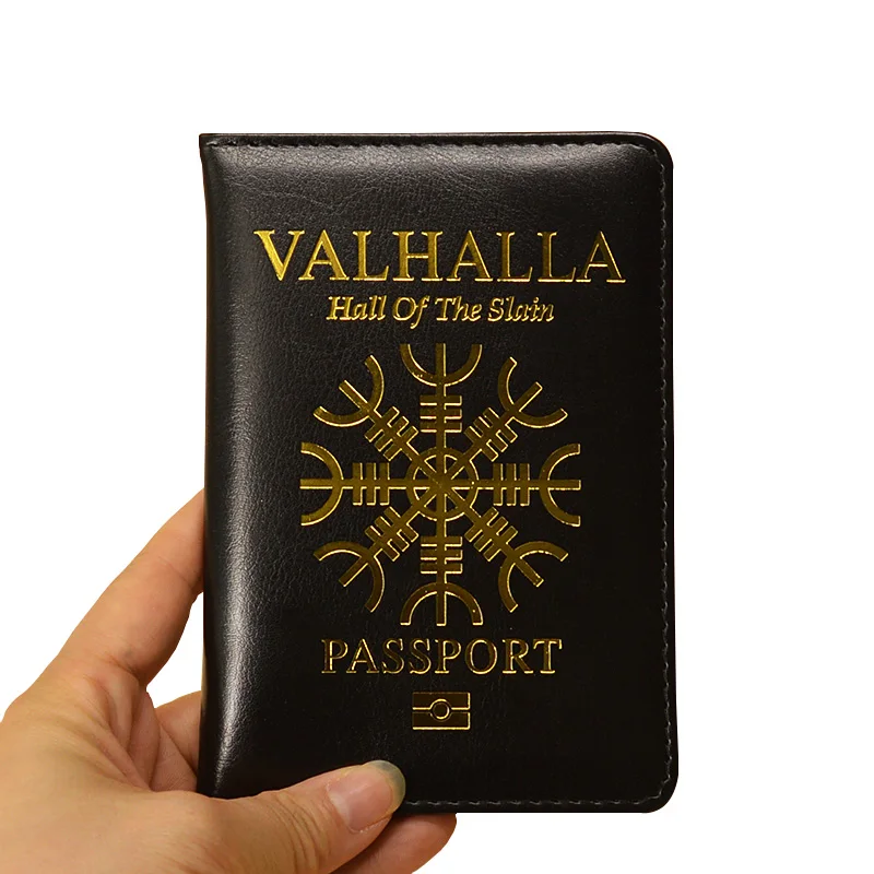Valhalla جواز غطاء الأسطوري قصة محفظة سفر يغطي ل جوازات السفر بو الجلود أسود حالة حامي جواز