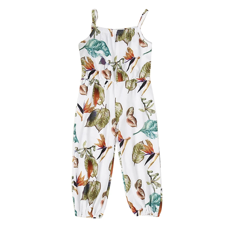 

New Summer Baby Leaves Pants Suspenders Elastic Children Print Clothing Trousers Overalls Sets Girls Cotton
